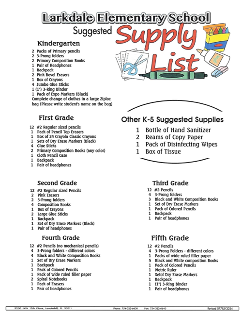 Suggested School Supply List
